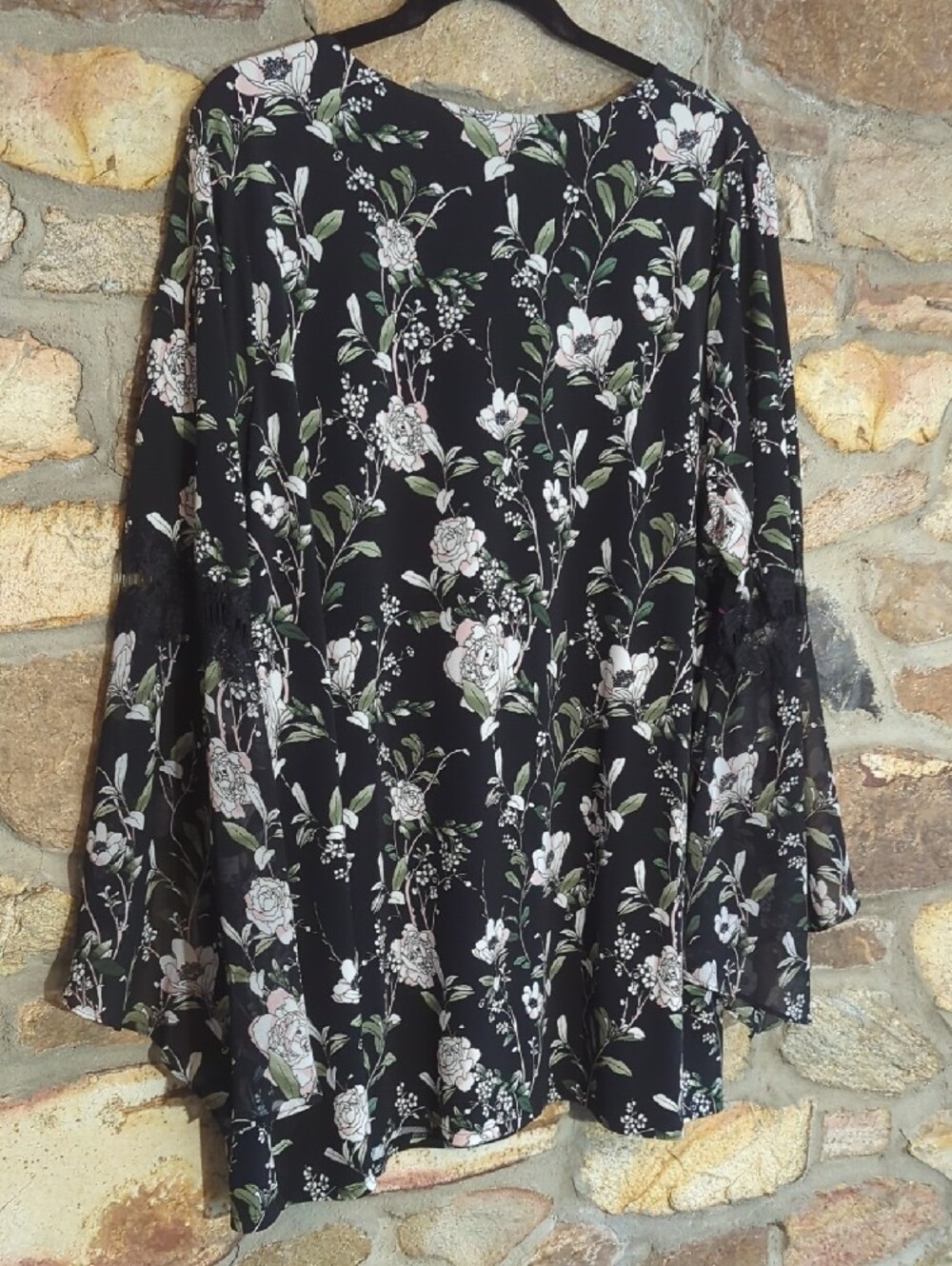 Alfani Black Floral Lace Bell Sleeve Tunic - Picture 4 of 8